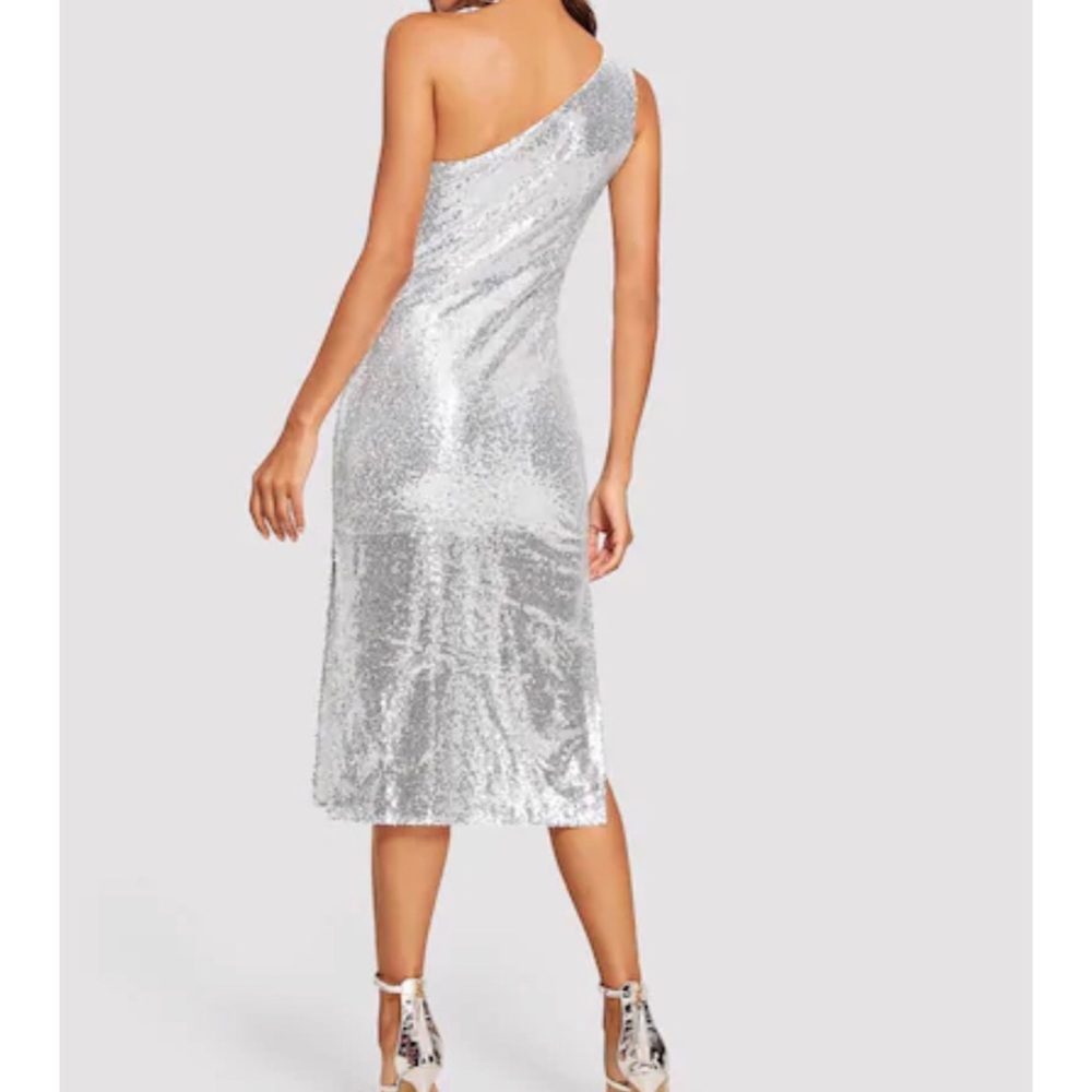 One shoulder Sequin Dress Silver - Picture 2 of 4
